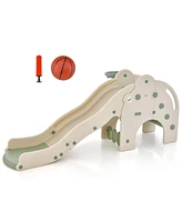 Costway 3-in-1 Toddler Slide with Buffer Zone Basketball Hoop & Ball Elephant Design