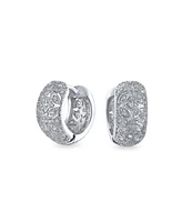 Bling Jewelry Open Filigree Flower Cz Accent Wide Huggie Hoop Earrings For Women Cubic Zirconia Rhodium Plated Brass