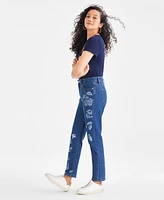 Style & Co Petite High-Rise Floral-Motif Straight Jeans, Created for Macy's