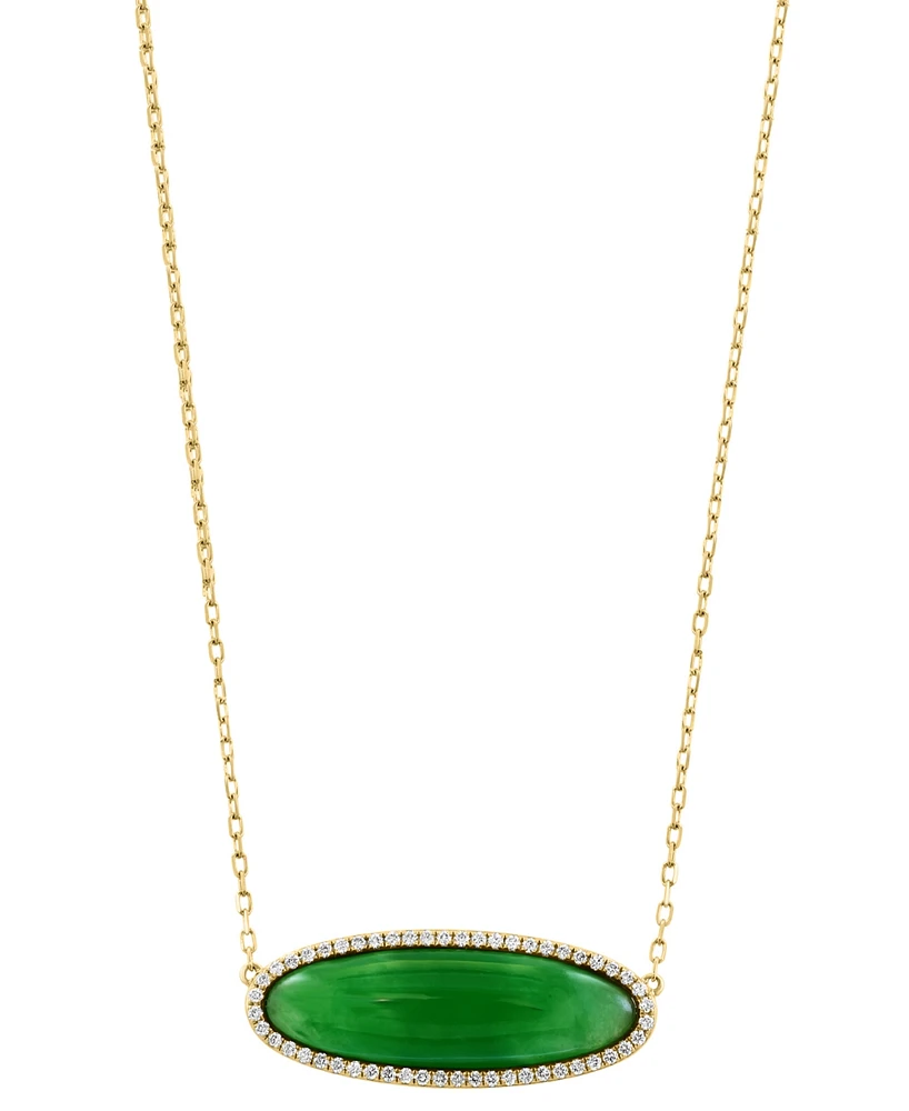 Effy Dyed Jade & Diamond (1/5 ct. t.w.) Oval Pendant Necklace in 14k Gold, 16" + 2" extender