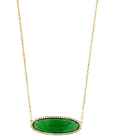 Effy Dyed Jade & Diamond (1/5 ct. t.w.) Oval Pendant Necklace in 14k Gold, 16" + 2" extender