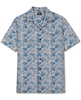 Brooklyn Brigade Men's Slim-Fit Stretch Palm Leaf-Print Button-Down Camp Shirt