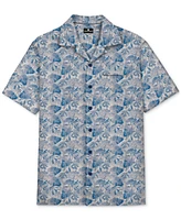 Brooklyn Brigade Men's Slim-Fit Stretch Palm Leaf-Print Button-Down Camp Shirt