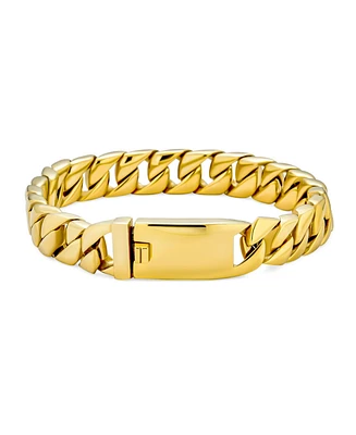 Bling Jewelry Solid Heavy Miami Curb Link Chain Bracelet Gold Plated Stainless Steel 9 Inch