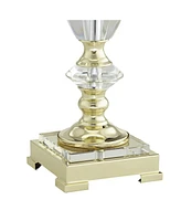 Traditional Table Lamp 31" Tall Brass Gold Faceted Clear Crystal White Flared Bell Fabric Shade for Bedroom Living Room Nightstand Bedside Office Hous