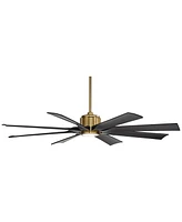 60" Defender Modern Outdoor Ceiling Fan with Led Light Remote Control Soft Brass Matte Black Damp Rated for Patio Exterior House Home Porch Gazebo Gar