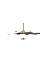 60" Defender Modern Outdoor Ceiling Fan with Led Light Remote Control Soft Brass Matte Black Damp Rated for Patio Exterior House Home Porch Gazebo Gar