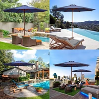 Yescom 9FT Wooden Patio Umbrella UV30+ for Beach Pool Wedding Party Table Market Garden Yard Hotel Deck Cafe Navy