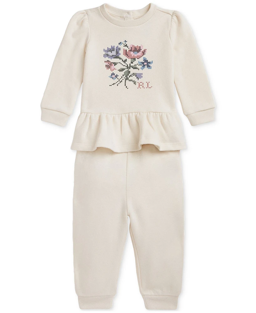 Polo Ralph Lauren Baby Girl Ruffled Fleece Sweatshirt & Jogger Pant Set