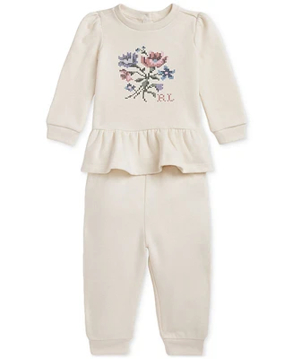 Polo Ralph Lauren Baby Girl Ruffled Fleece Sweatshirt & Jogger Pant Set