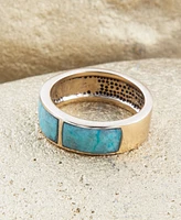 Barse Inlay Genuine Turquoise Golden Bronze Rectangle Ring