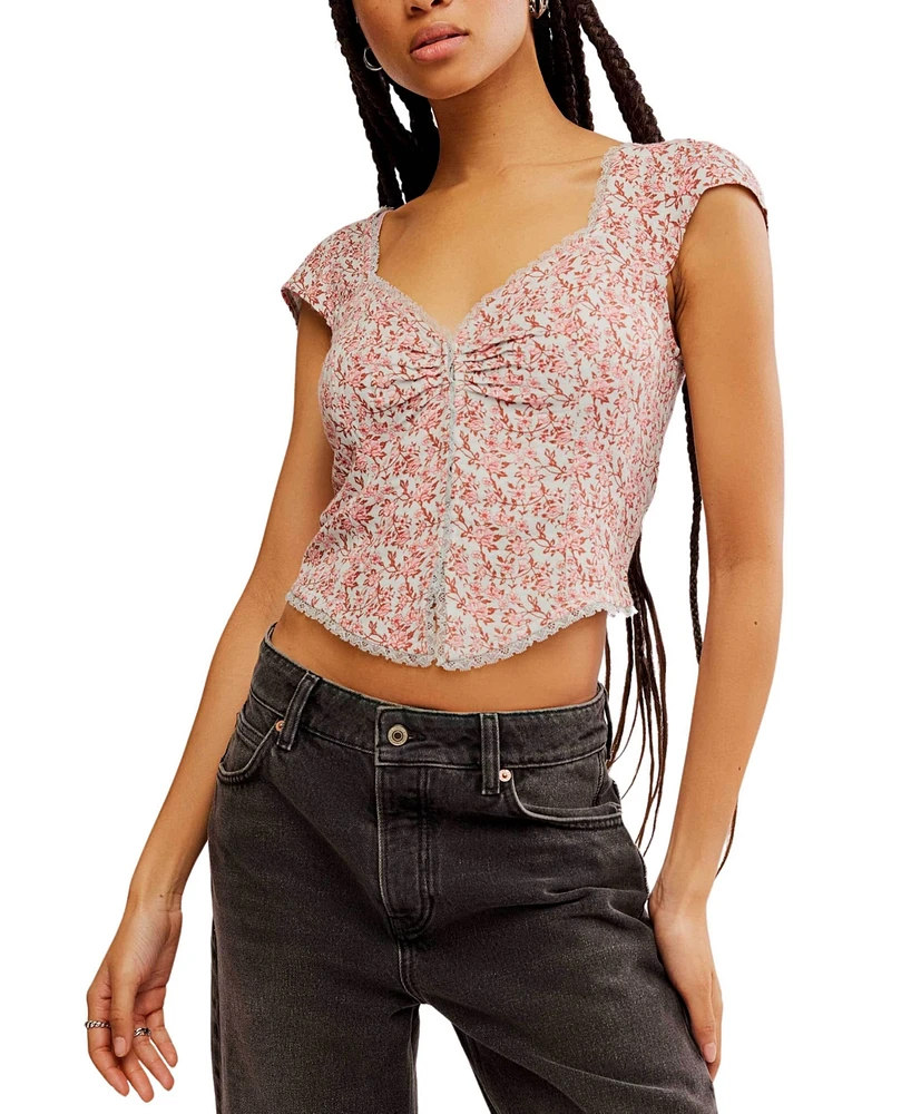 Free People Women's Faye Floral-Print Ruched Top