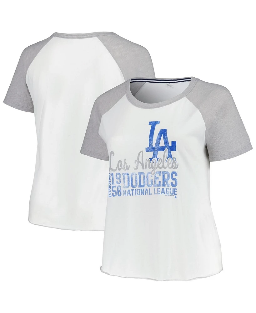 Soft as a Grape Women's White Los Angeles Dodgers Plus Baseball Raglan T-Shirt