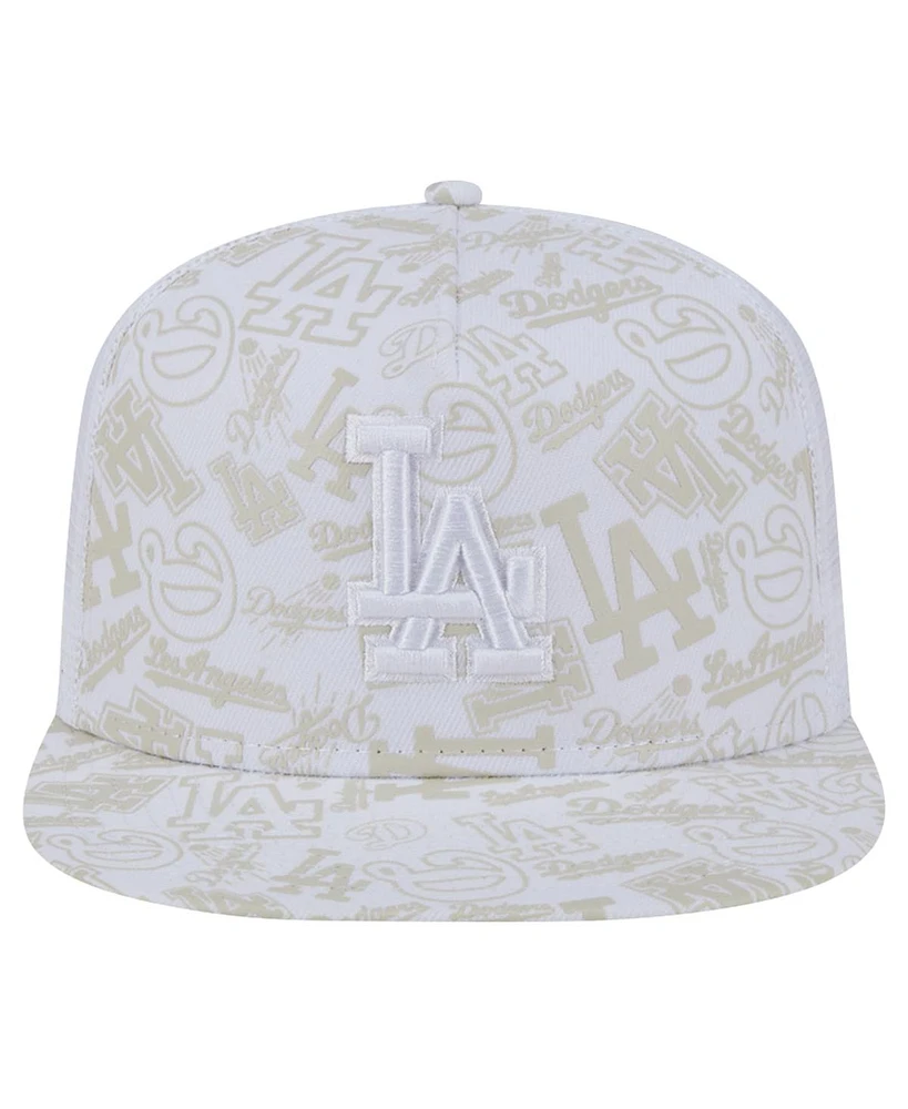 New Era Men's White Los Angeles Dodgers Logo Dunes A-Frame Trucker 9FIFTY Snapback Hat