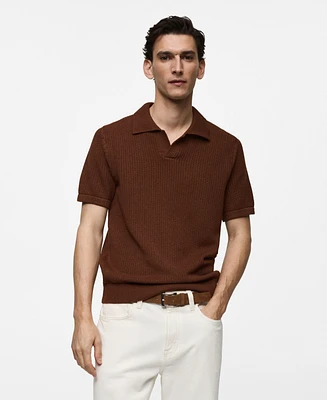 Mango Men's Ribbed Knit Polo Shirt