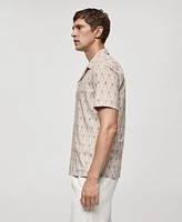 Mango Men's Bowling Collar Printed Flowing Shirt