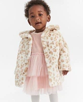 First Impressions Baby Girls Faux Fur Leopard Print Coat Velour Tulle Bodysuit Dress Opaque Tights Created For Macys