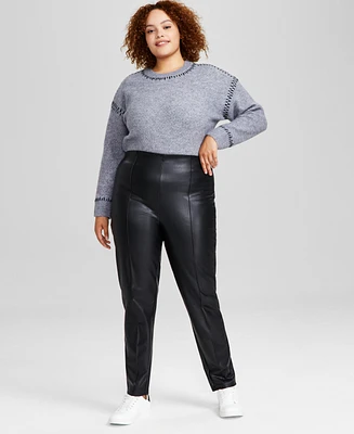 And Now This Trendy Plus Faux-Leather Pintucked Leggings, Created for Macy's