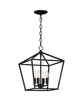 Franklin Iron Works Queluz Black Pendant Chandelier Lighting 13" Wide Modern Geometric Open Cage Shade 4-Light Fixture for Dining Room House Foyer Ent