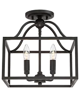 Franklin Iron Works Elle Farmhouse Rustic Close To Ceiling Light Semi-Flush Mount Fixture Black 13" Wide 4-Light Open Square Cage for House Bedroom Ha
