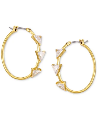 Guess 14k Gold Ion-Plated Small Pave Triangle Studded Hoop Earrings, 1"