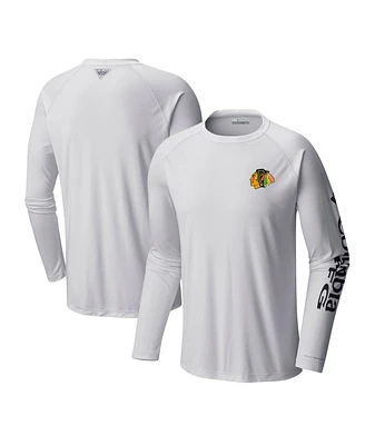 Columbia Men's White Chicago Blackhawks Terminal Tackle Omni-Shade Raglan Long Sleeve T-Shirt