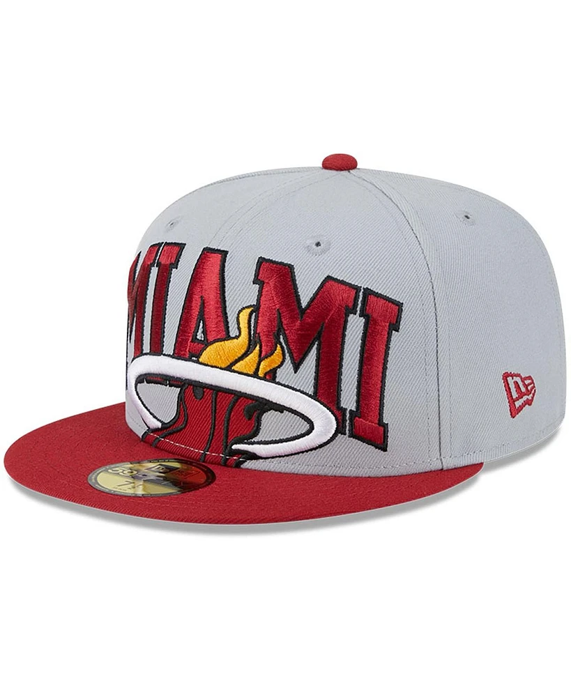 New Era Men's Gray/Red Miami Heat Tip-Off Two-Tone 59FIFTY Fitted Hat