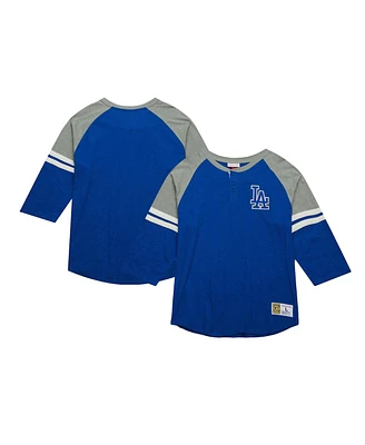 Mitchell & Ness Men's Royal Los Angeles Dodgers Cooperstown Collection Legendary Raglan Slub Henley 3/4-Sleeve T-Shirt