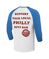 Ripple Junction Men's White/Royal It's Always Sunny Philadelphia Philly Dive Bar Raglan T-Shirt