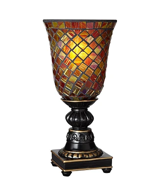 Regency Hill Traditional Accent Table Lamp 12" High Dark Bronze Brown Amber Mosaic Glass Uplight Shade Decor for Bedroom Living Room Nightstand Bedsid