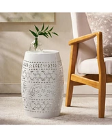 Simplie Fun Elegant Lace-Cut Barrel Side Table for Indoor/Outdoor Living