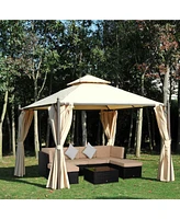 Streamdale Furniture Elegant Double Canopy Gazebo with Privacy Curtains and Stylish Motifs