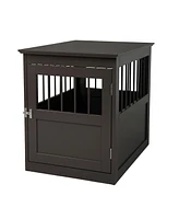 Streamdale Furniture Wood Dog Crate Furniture, End Table Designed Dog Kennel with Side Slats, Brown