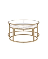 Streamdale Furniture Shanish Nesting Table Set (2Pc Pk) in Faux Marble & Gold