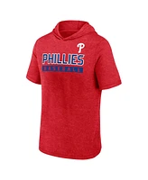 Fanatics Men's Heather Red Philadelphia Phillies Push Short Sleeve Pullover Hoodie