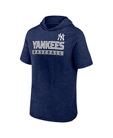 Fanatics Men's Heather Navy New York Yankees Push Short Sleeve Pullover Hoodie