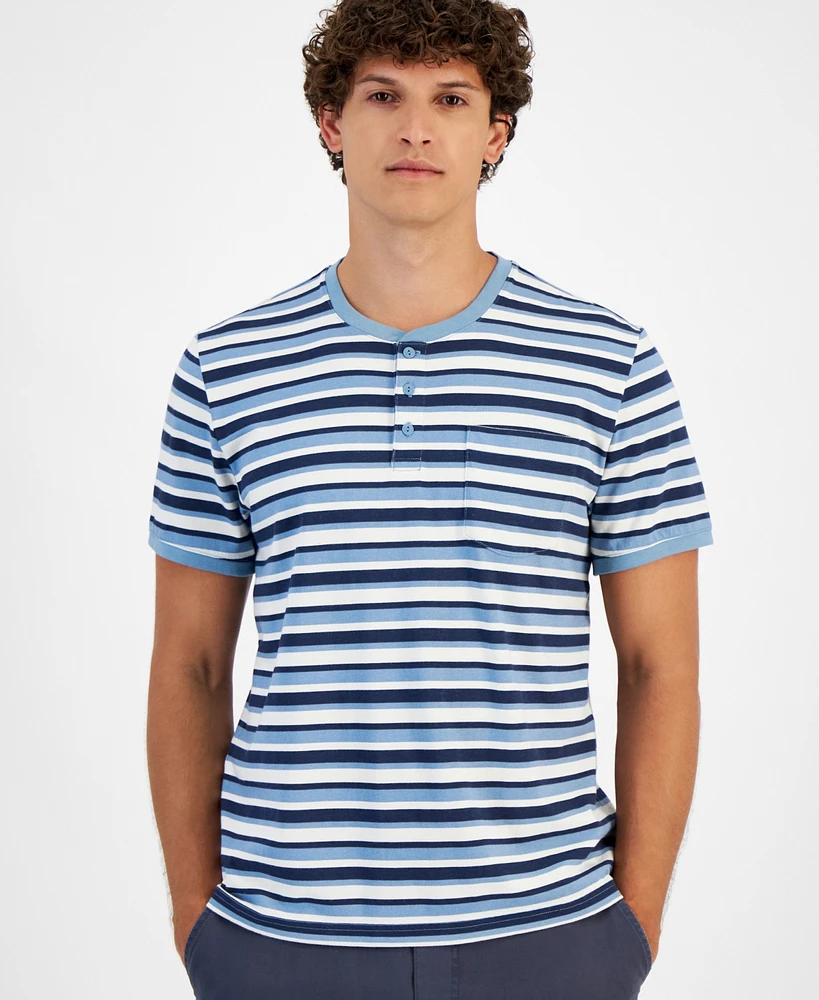 Sun + Stone Men's Buddy Short Sleeve Striped Henley Shirt, Created for Macy's