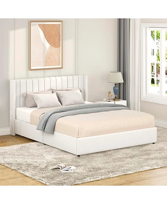 Streamdale Furniture Anda Queen Size Ivory Boucle Upholstered Platform Bed with Patented 4 Drawers Storage, Tufted Headboard, Wooden Slat Mattress Sup