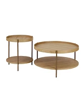 Set of 2 Stylish Coffee and End Table with Raised Edge for Safety