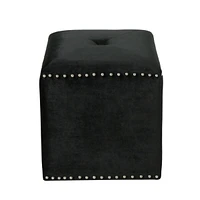 Plush Velvet Square Ottoman with Studded Trim and Single Tuft