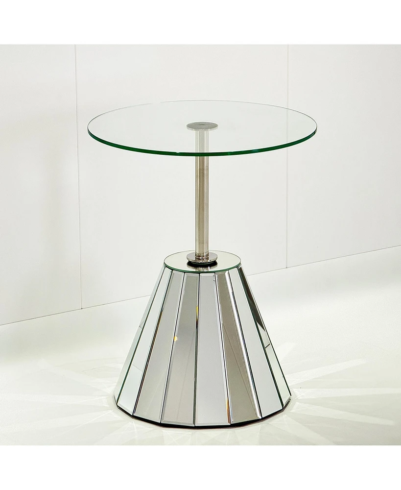 Simplie Fun Stunning Mirrored Coffee Table with Round Tempered Glass Top