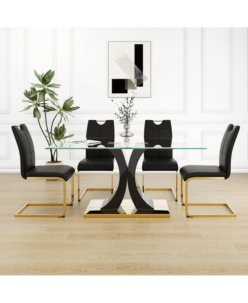 Streamdale Furniture Elegant Dining Set with Glass and High Gloss Lacquered Legs (SKUW210S00056)