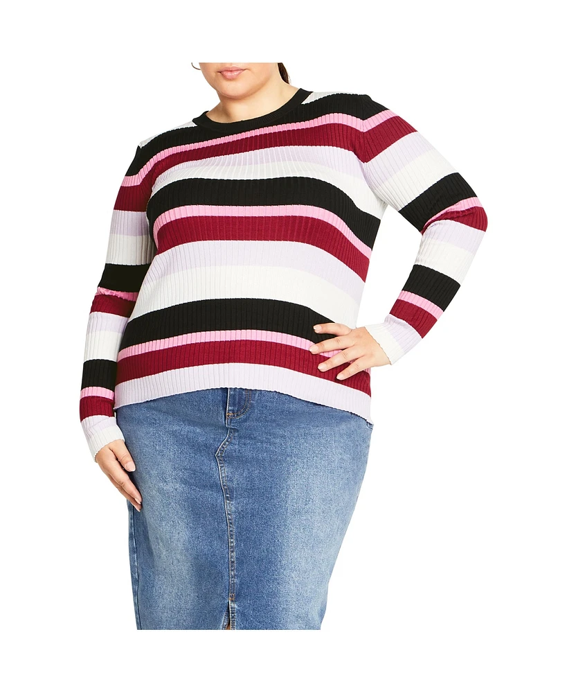 City Chic Women's 70's Stripe Crew Neck Sweater