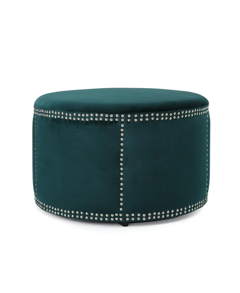 Simplie Fun Gorgeous Velvet Round Ottoman with Studs for Modern Decor