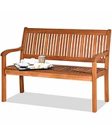 Gymax 50'' Wooden Bench Loveseat Patio Garden Outdoor w/ Armrest & Backrest