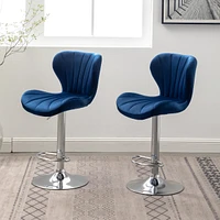 Streamdale Furniture Upholstered Adjustable Swivel Barstools in Blue, Set of 2