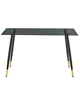 Simplie Fun Elegant Grey Glass Coffee Table with Durable Metal Legs