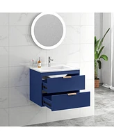 Streamdale Furniture Modern Wall Mount Bathroom Vanity with Undermount Porcelain Sink and Mdf Cabinet