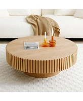 Modern Round Wood Coffee Table with Handcrafted Relief (31.49")