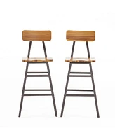 Simplie Fun Stylish Acacia Wood Bar Chairs with Backrest and Footrest